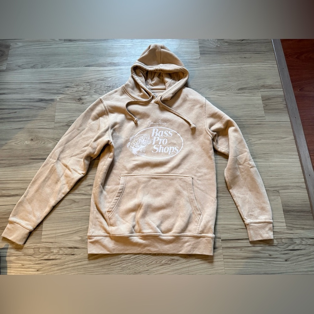 Bass Pro Shops Men's Light Tan Pullover Hoodie with White Logo Size S